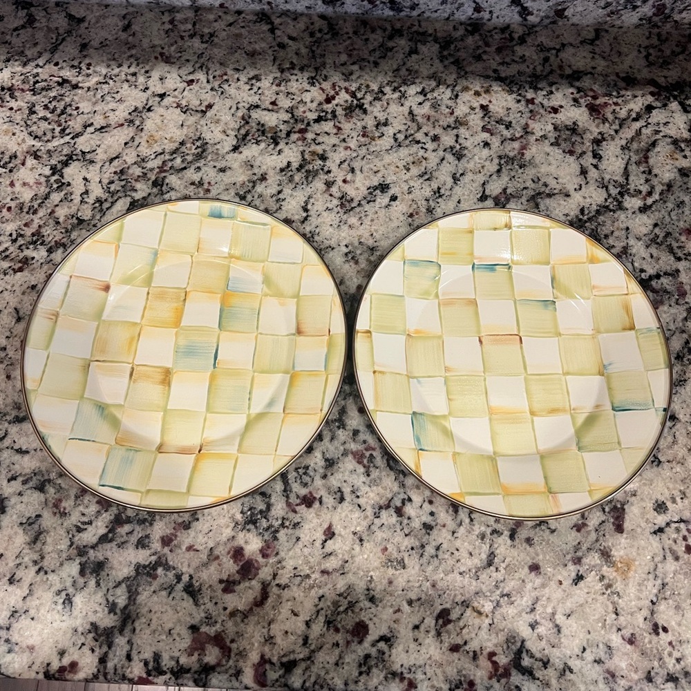 Mackenzie-Childs Parchment Check
Dinner Plates - 10". Set of 2.  RETIRED - HTF!